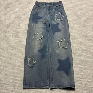 y2k 2000s dark wash heavy denims tacked loose relaxed fit super baggy star jeans